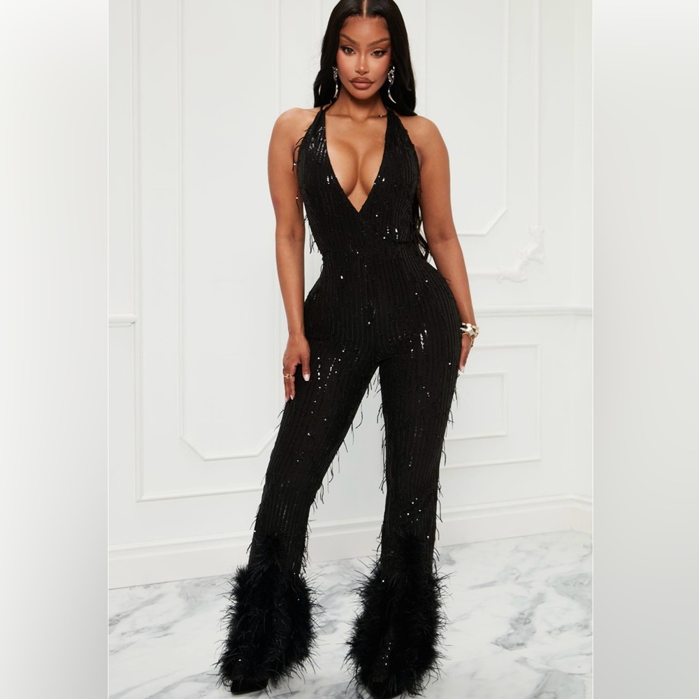 Feather Sequin Jumpsuit Size S